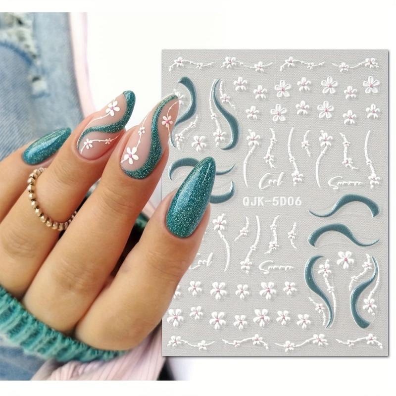 Summer Nail Decals Flowers & Dandelion 5D Nail Art Stickers for Acrylic Nails