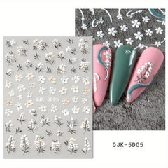 Summer Nail Decals Flowers & Dandelion 5D Nail Art Stickers for Acrylic Nails