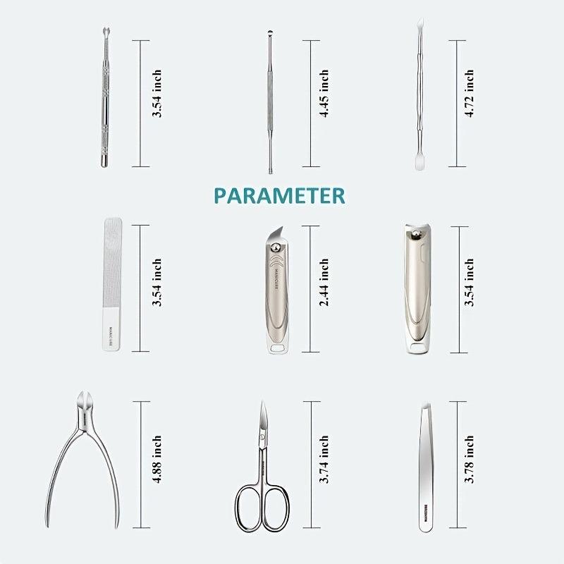 9 in 1 Manicure Set Stainless Steel Nail Clippers with Leather Case
