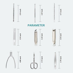 9 in 1 Manicure Set Stainless Steel Nail Clippers with Leather Case