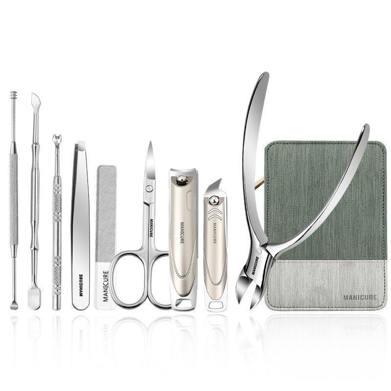 9 in 1 Manicure Set Stainless Steel Nail Clippers with Leather Case