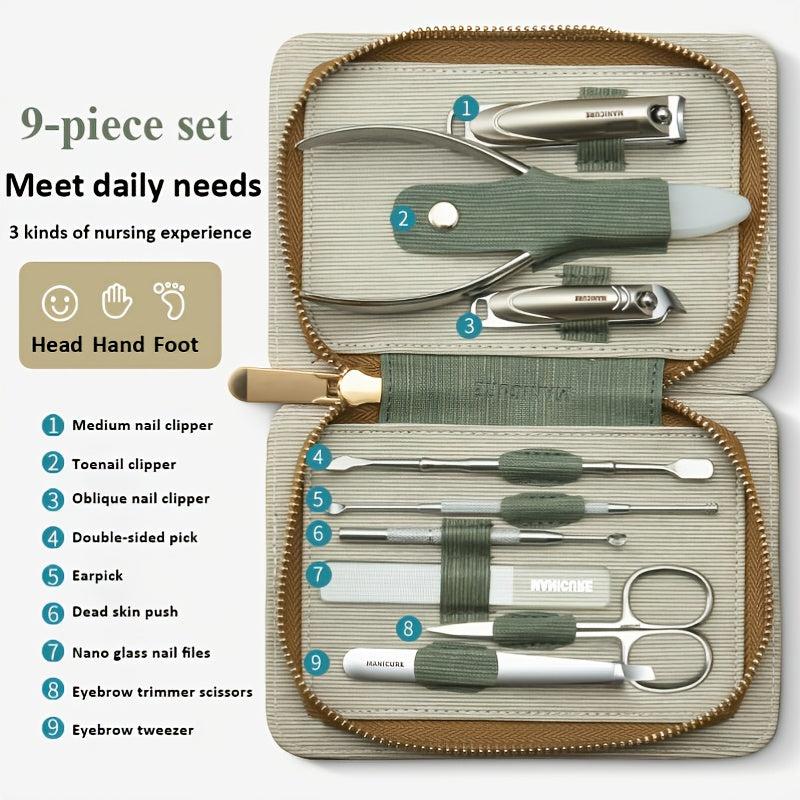 9 in 1 Manicure Set Stainless Steel Nail Clippers with Leather Case