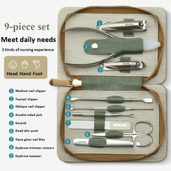 9 in 1 Manicure Set Stainless Steel Nail Clippers with Leather Case
