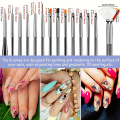 33 Pcs Acrylic Nail Art Brushes Set Nail Dotting Tools Nail Dust Brush Striping