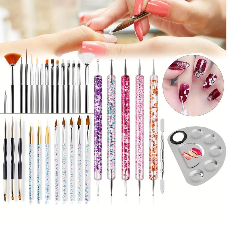 33 Pcs Acrylic Nail Art Brushes Set Nail Dotting Tools Nail Dust Brush Striping