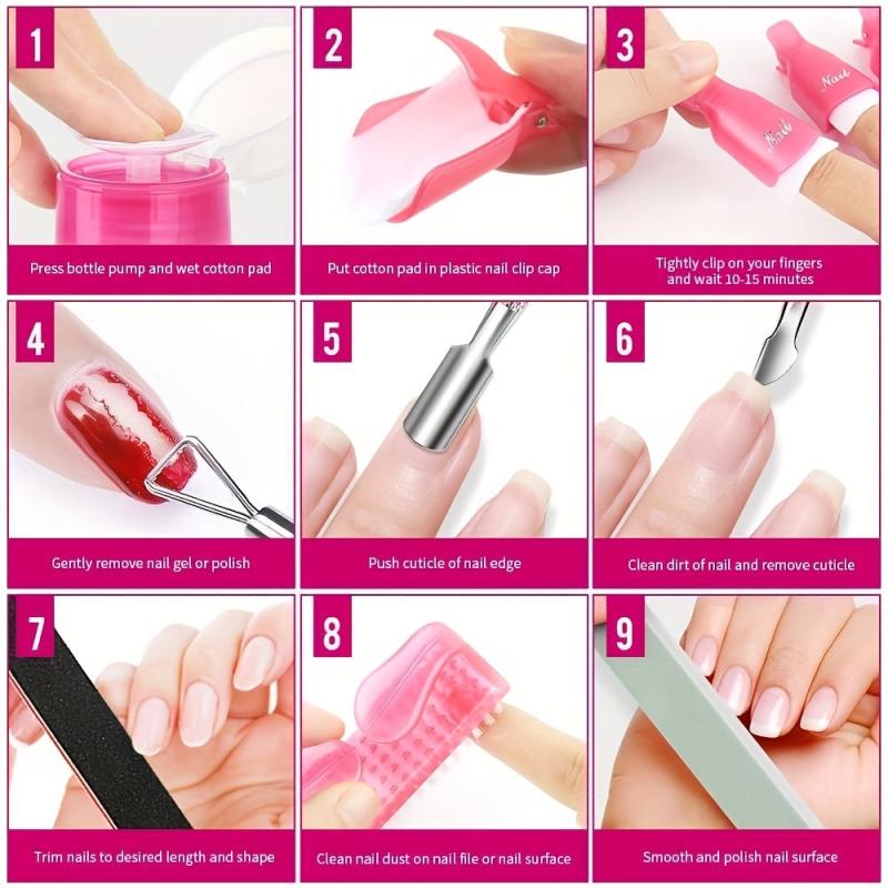 Nail Polish Gel Remover Kit with Soak Off Clips and Accessories