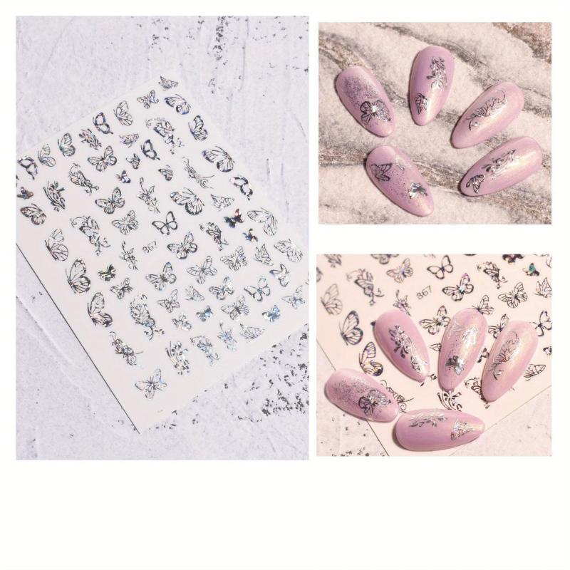 Silver 3D Butterfly Nail Art Stickers Foil Decals Women Girls DIY