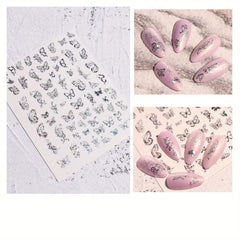 Silver 3D Butterfly Nail Art Stickers Foil Decals Women Girls DIY