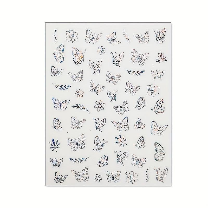 Silver 3D Butterfly Nail Art Stickers Foil Decals Women Girls DIY