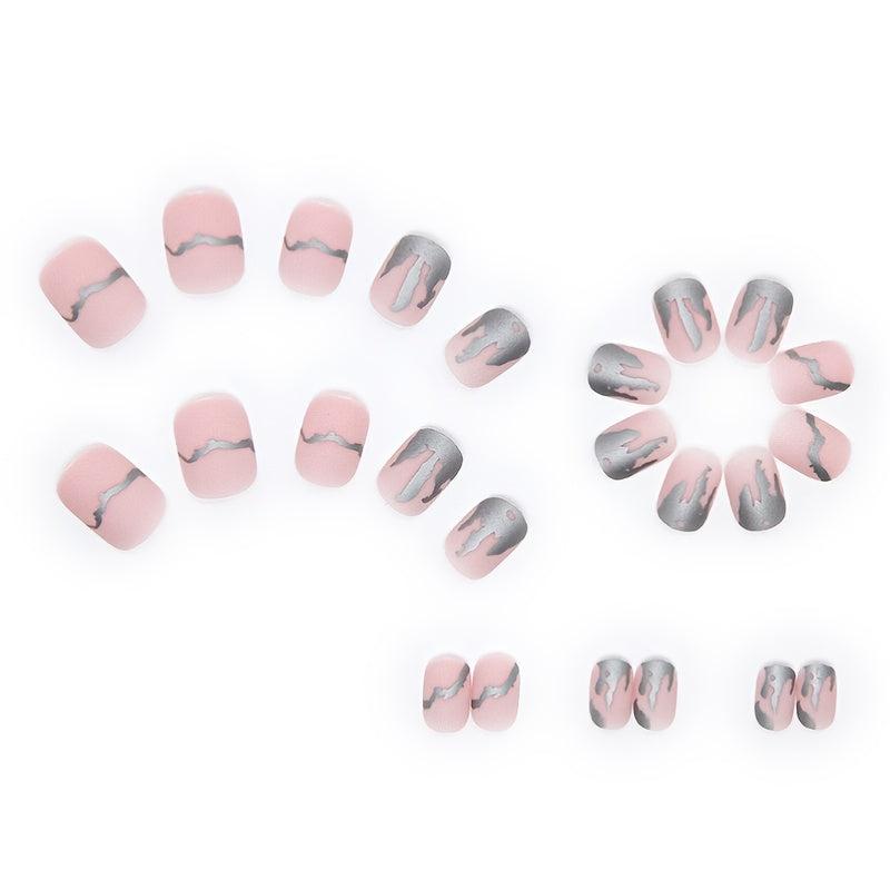 Matte Silver Gray False Nails 24 Pcs