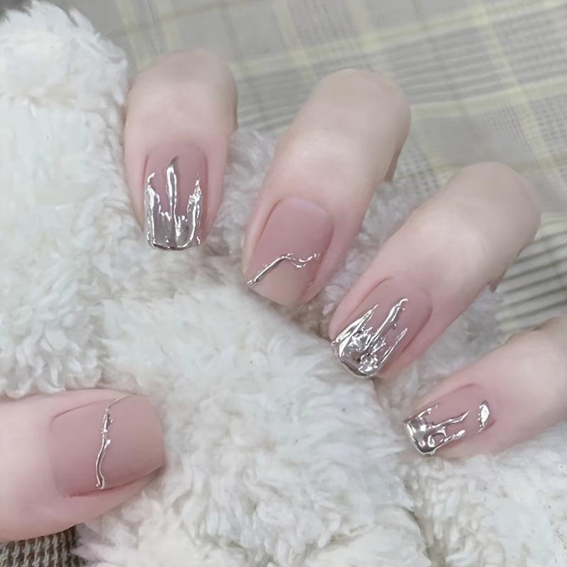 Matte Silver Gray False Nails 24 Pcs