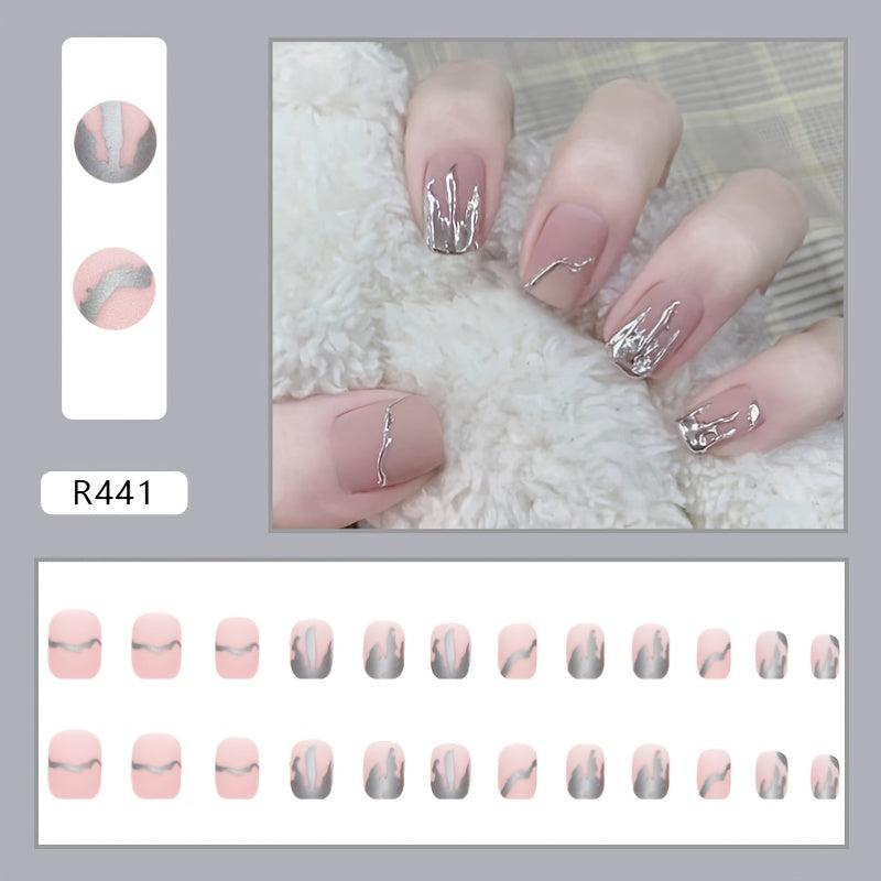 Matte Silver Gray False Nails 24 Pcs