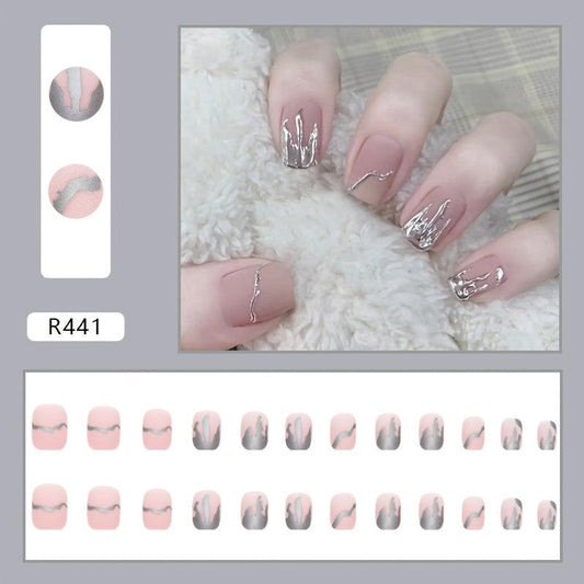 Matte Silver Gray False Nails 24 Pcs