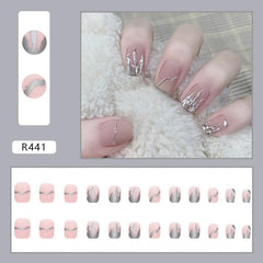 Matte Silver Gray False Nails 24 Pcs