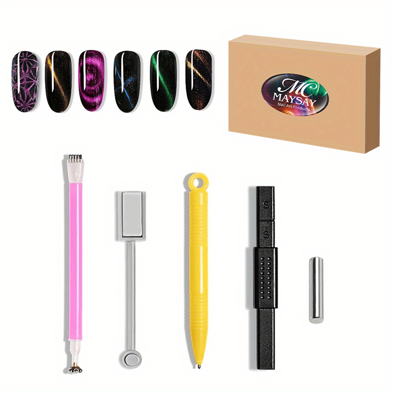 11pcs Cat Eye Gel Polish Magnet Set with Adhesive Stone & Pen