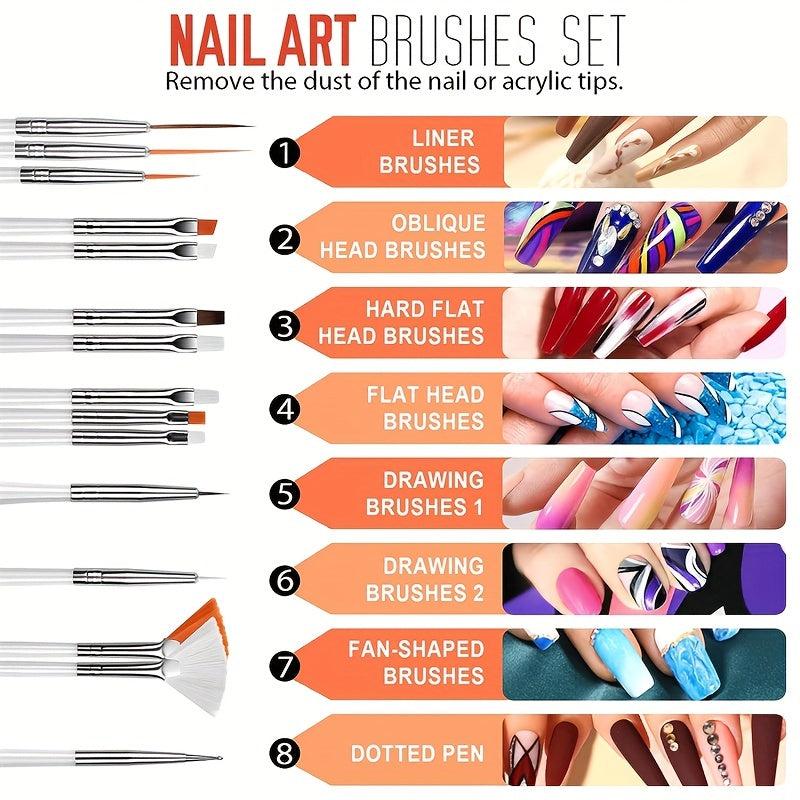 Nail Art Kit with Accessories, Brush, Dotting Tools, Stickers, Rhinestones