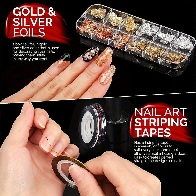 Nail Art Kit with Accessories, Brush, Dotting Tools, Stickers, Rhinestones