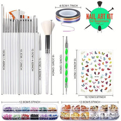 Nail Art Kit with Accessories, Brush, Dotting Tools, Stickers, Rhinestones