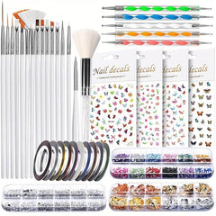 Nail Art Kit with Accessories, Brush, Dotting Tools, Stickers, Rhinestones