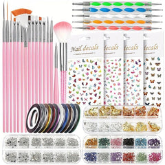 Nail Art Kit with Accessories, Brush, Dotting Tools, Stickers, Rhinestones