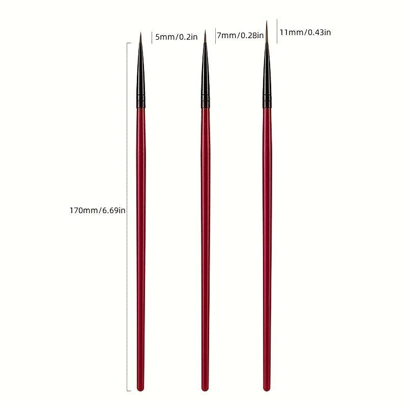 3Pcs Liner Stripe Brush Pen Set for Unique 3D Nail Art