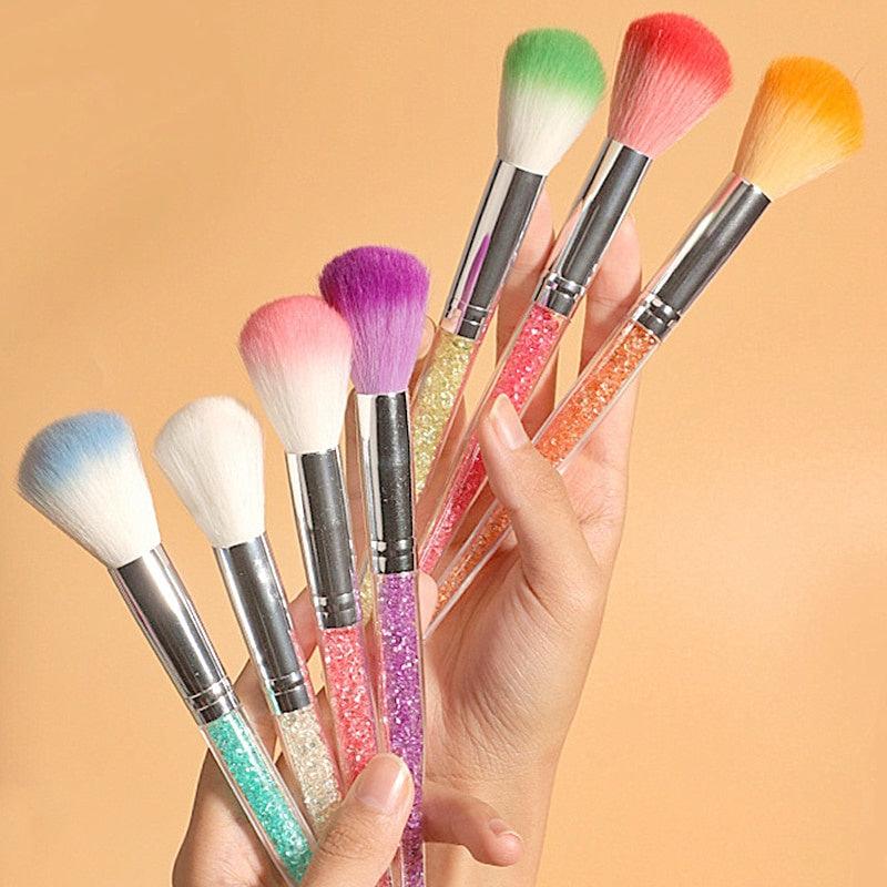 Multifunction Nail Art Dusting Brush Colorful Crystal Handle Brush