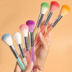 Multifunction Nail Art Dusting Brush Colorful Crystal Handle Brush