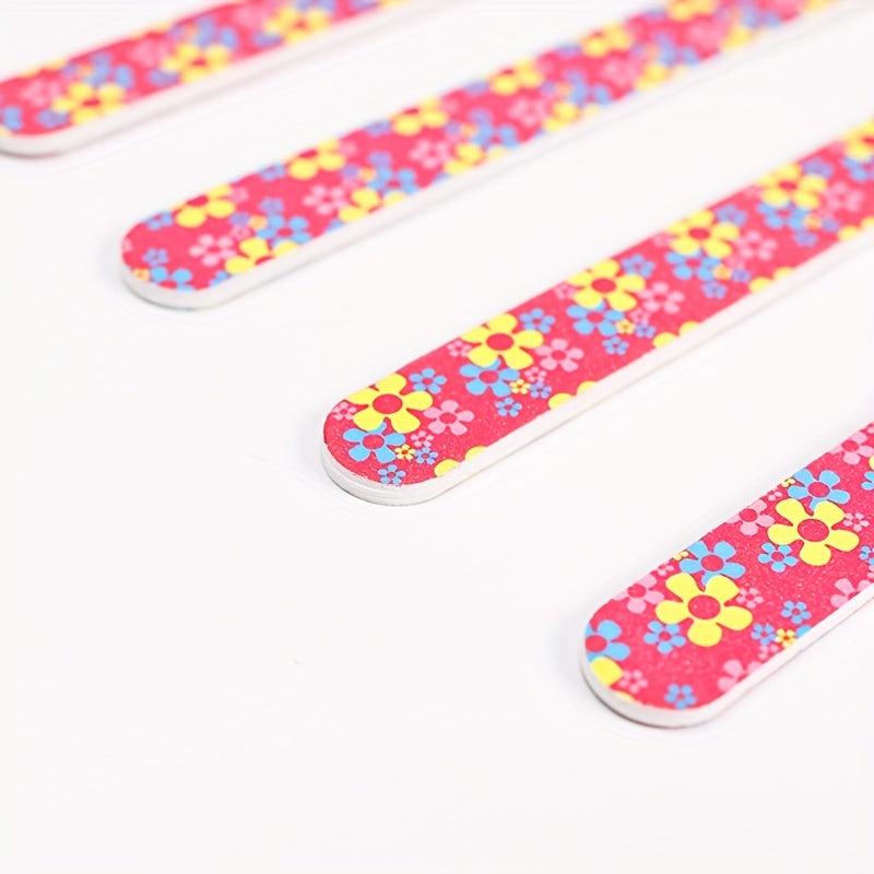50pcs Colorful Nail File Strips Rainbow Flowers Double Sided File
