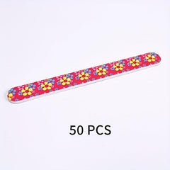 50pcs Colorful Nail File Strips Rainbow Flowers Double Sided File