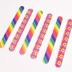 50pcs Colorful Nail File Strips Rainbow Flowers Double Sided File