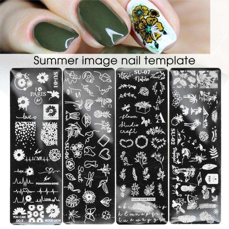 Coconut Tree Nail Art Stamping Plate Leaf Flower Geometry Letter Image Templates