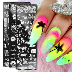 Coconut Tree Nail Art Stamping Plate Leaf Flower Geometry Letter Image Templates