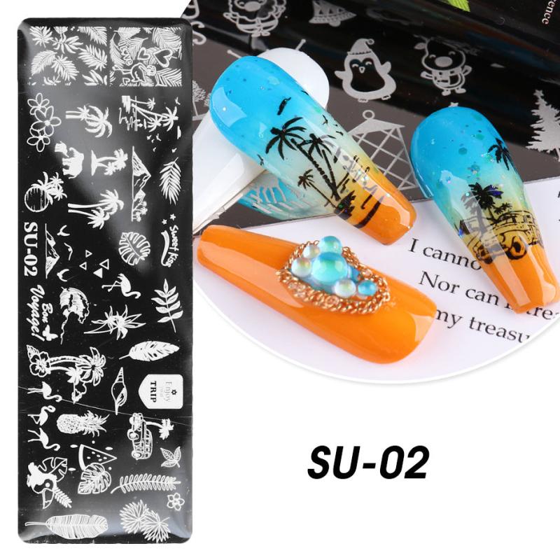 Coconut Tree Nail Art Stamping Plate Leaf Flower Geometry Letter Image Templates