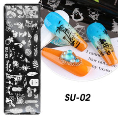 Coconut Tree Nail Art Stamping Plate Leaf Flower Geometry Letter Image Templates