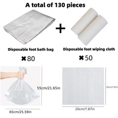 130pc Travel Foot Bath Set: 80 Bags, 50 Towels