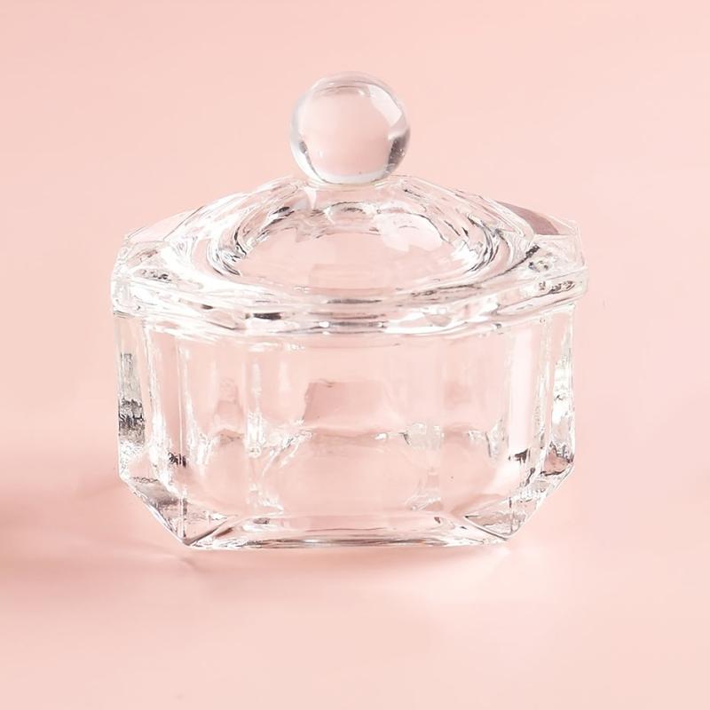 Crystal Glass Dappen Dish with Lid for Acrylic Liquid and Powder Manicure Tools