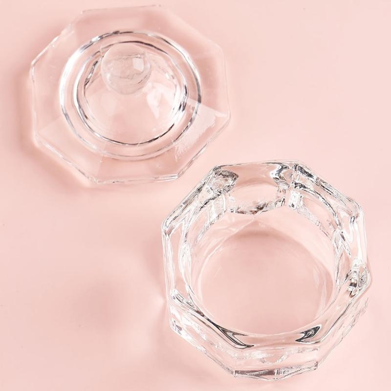 Crystal Glass Dappen Dish with Lid for Acrylic Liquid and Powder Manicure Tools