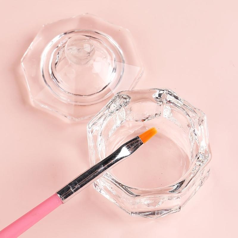 Crystal Glass Dappen Dish with Lid for Acrylic Liquid and Powder Manicure Tools