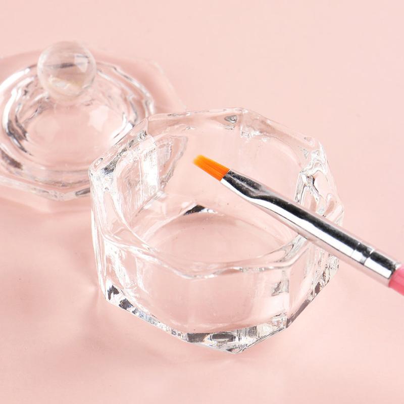 Crystal Glass Dappen Dish with Lid for Acrylic Liquid and Powder Manicure Tools
