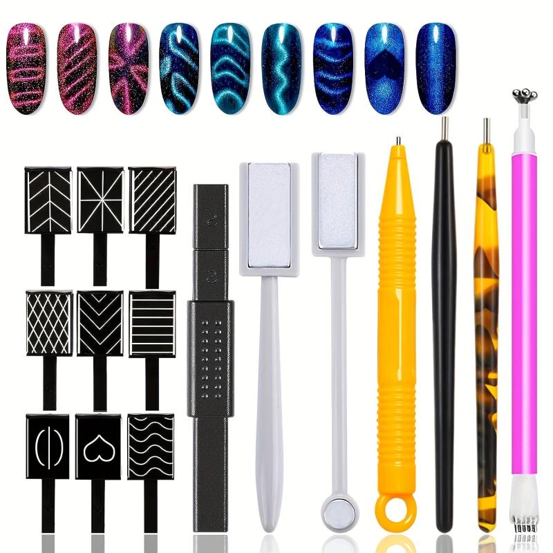 16 Pcs Nail Magnet Set Double Ended Magnet Wand For Cat Eye Gel Polish