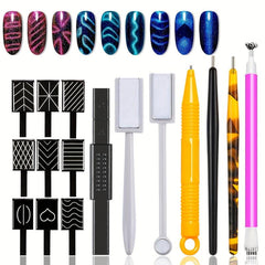 16 Pcs Nail Magnet Set Double Ended Magnet Wand For Cat Eye Gel Polish
