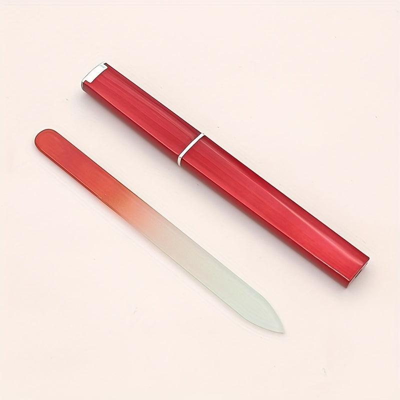 Red Glass Nail File Double-sided Manicure Tools With Case