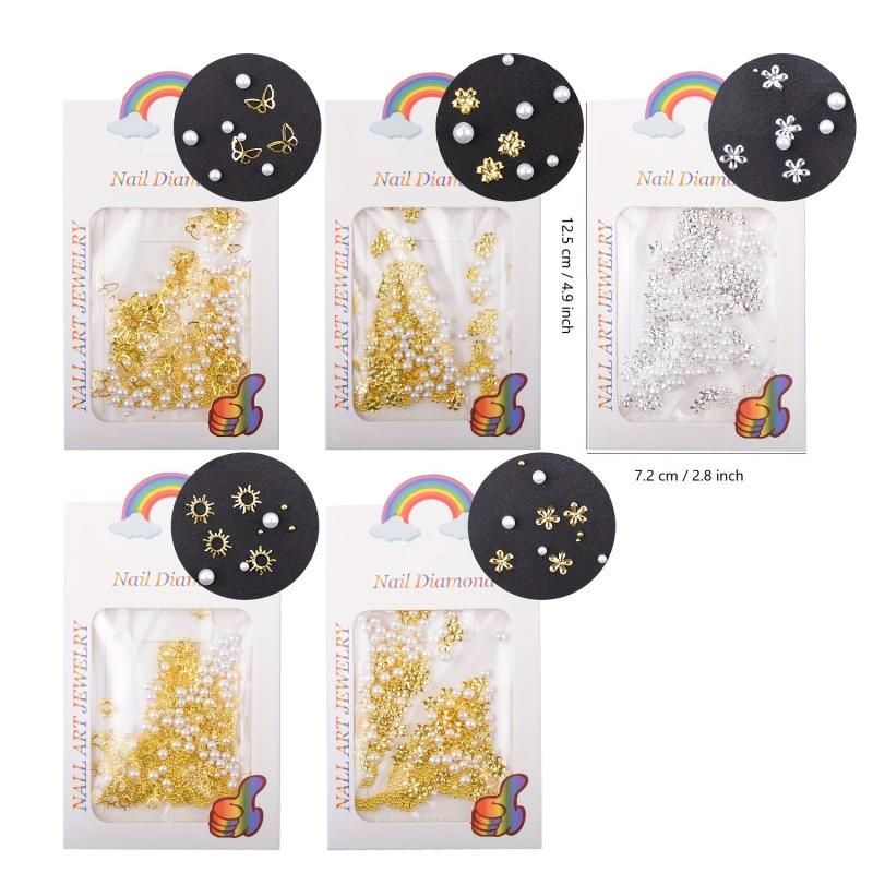 Mixed Mini Beads Pearl Butterfly Flower Golden Nail Art Decorations