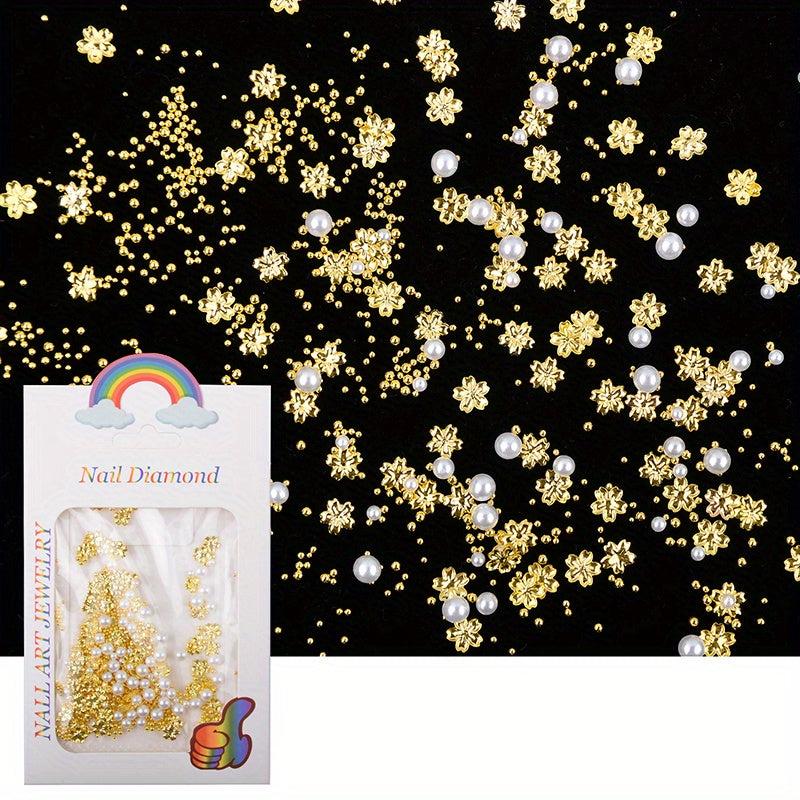Mixed Mini Beads Pearl Butterfly Flower Golden Nail Art Decorations