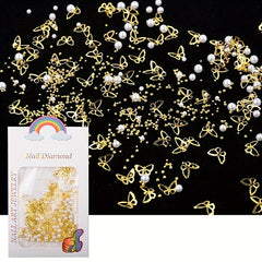 Mixed Mini Beads Pearl Butterfly Flower Golden Nail Art Decorations