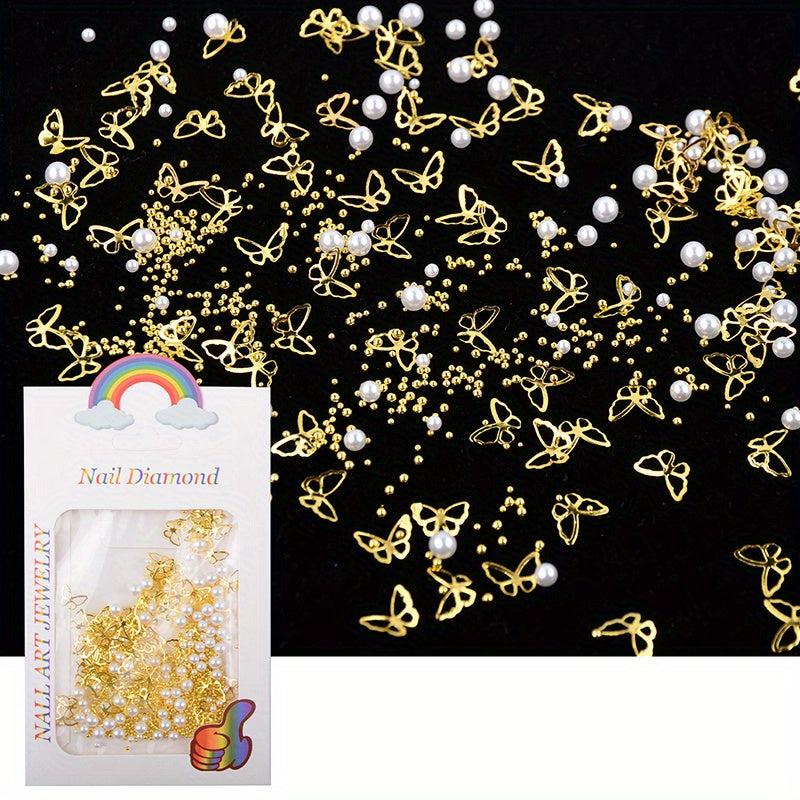 Mixed Mini Beads Pearl Butterfly Flower Golden Nail Art Decorations