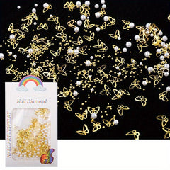 Mixed Mini Beads Pearl Butterfly Flower Golden Nail Art Decorations