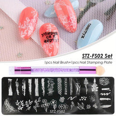 2pcs Nail Stamping Plates Set Geometry Fruit Stencils Summer Manicure Tool