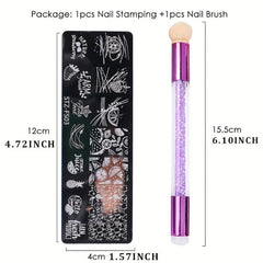 2pcs Nail Stamping Plates Set Geometry Fruit Stencils Summer Manicure Tool
