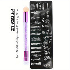 2pcs Nail Stamping Plates Set Geometry Fruit Stencils Summer Manicure Tool